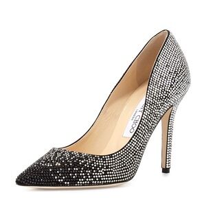 New Jimmy Choo Tania Crystal Embellished Degrade Pump, Black $2,695 40.5